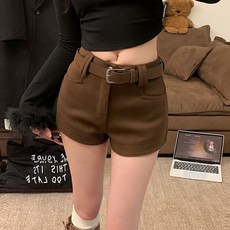 【Uni】2024秋冬新款高腰小個子毛呢緊身a字包臀褲靴褲美拉德咖色短褲女