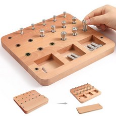 3가지 크기의 페그와 구멍이 있는 작업 치료용 목재 페그 보드 손가락 민첩성을 위한 나무 페그보드 운동 기능 및 손과 눈의 협응력 향상을 손 치료 36개의 구멍 163140, 나사 손잡이 타입 페그 보드