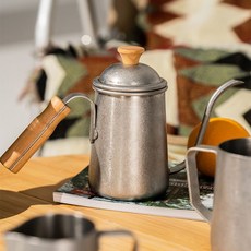 臺灣*出貨 【特價】不鏽鋼手衝咖啡壺復古日式木柄手衝壺戶外露營野餐做舊, 限時價*(壺+3個分享杯)不鏽鋼,壺+分享杯+【手衝過濾器】(免濾紙), 1個