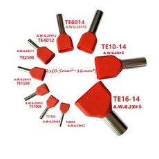 100 구리 엔드 절연 러그 전기 압착 5MM 트윈 코드 유형 2X 케이블 TE2508 페룰 터미널 16MM, TE4012 AWG 2x12, Red