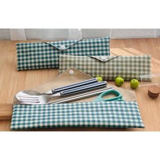 MIT防水餐具袋 環保餐具袋 兒童餐具袋 筆袋 鉛筆盒 soin所以工作室多功能收納, 1個, 淺綠格子,兒童22*6公分