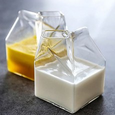 1+1 홈카페 꾸미기 브런치 주스 밀크 보관 우유팩 모양 내열유리컵 250ml, 1개