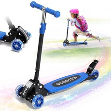 Kick scooter for kids 3-7 years old - 3-wheel light-up scooter tilt-to-roll foldable stable dua, 블루