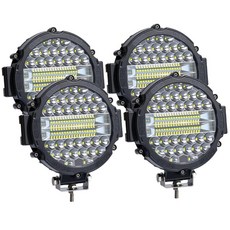 17.8cm(7인치) 원형 LED 오프로드 조명 포드 4피스 201W LED 포드 조명 바 오프로드 보조 운전 작업 조명 안개등 픽업 트럭 트랙터 자동차 스노모빌 골프 카트, 블랙 4