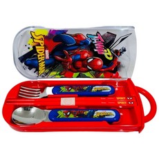 SKATER 蜘蛛人餐具組 (筷子湯匙叉子) 日本製銀離子抗菌兒童外出餐具, 紅色