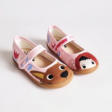 Boing Boing 兒童娃娃鞋 童鞋 魔鬼氈 印花鞋 小紅帽與大野狼 - 粉色鬱金香 台灣製 真皮鞋墊