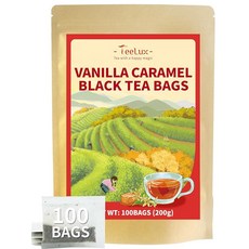 TeeLux 바닐라 디카페인 차이 티백 시나몬 생강 카다몬이 함유된 홍차 천연 맛 풀 바디 & 스파이시 100개, 바닐라 캐러멜
