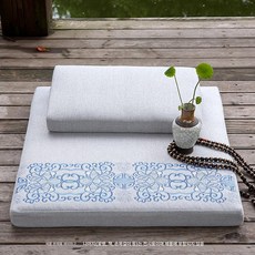 명상 좌식 방석 두꺼운 절방석 가정용 명상쿠션 좌식쿠션, 블루 앤 화이트 패턴 평판