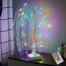 광섬유 크리스마스 트리 조명이 달린 작은 흰색 나뭇 가지 트리 USB 및 배터리 작동 원격 제어 60cm, 따뜻한 흰색, 1개
