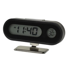 夜光溫度鐘 電子鐘 車用電子鐘 夜光電子鐘 溫度顯示鐘 車內時鐘 LED電子鐘 車載溫度計 數位時鐘 汽車儀表鐘, 黑色, 1個