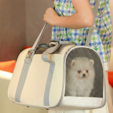 쿤스테이 시야확보 숨쉬기편한 반려동물 이동가방, 베이지, 1개