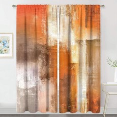 MESHELLY 옐로우 그레이 커튼 106.7cm x 높이 160cm 로드 포켓 추상 기하학적 사각형 수채화 블록 컨템포러리 오일 페인트 침실 창문 드레이프 다채로운 미적 프린