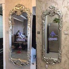 【豆腐妹的窩】破損補寄新品立體鏡子全身落地鏡女生臥室宿舍家用雕花歐式復古led穿衣試衣鏡, 支持各種顏色定做