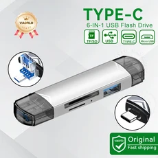 6in 1 OTG 다기능 USB 3.0 카드 리더기 U 디스크 TYPE-C/USB/TF/SD 플래시 드라이브 메모리 어댑터 휴대폰, 02 6IN1 Silver