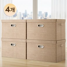 하루살이 고급 린넨 이불 옷 패브릭 수납정리함 접이식 리빙박스, 4개, 샌드 베이지