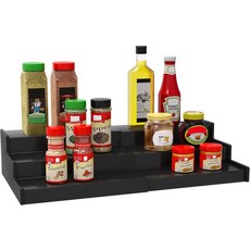 캐비닛용 렌위 스파이스 랙 정리함 주방 찬장 팬트리용 3단 확장형 대나무 보관함 블랙, Natural1