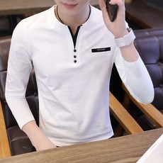 AOKADA 남성 레이어드 브이넥 긴팔 티셔츠 가을 롱슬리브 이너티 기본 면티 긴팔티