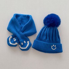 Whoam Market 兒童毛線帽圍巾套組針織絨球微笑