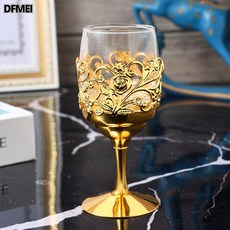 DFMEI 金屬玻璃紅酒杯大號高腳酒杯高腳玻璃杯婚禮道具酒杯家用金樽杯子, 1個, 金色高腳酒杯:如圖