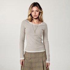 [후아유] 여성 레이어드 헨리넥 롱슬리브 티셔츠 / WHLAG2283F