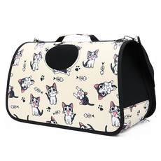 포근살림 고양이 강아지 애완동물 휴대용 패브릭 캐리어 가방 통기성 좋은 어깨 숄더백 외출용 접이식 여행용, 1개, 베이지 고양이