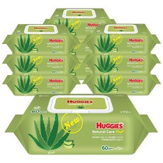 하기스 내츄럴케어 플러스 물티슈 캡형, 60g, 72매, 10개