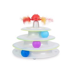 Petstages 美國貓咪娛樂玩具 圓盤貓抓板結合餵食器 多功能益智互動 讓貓咪享受抓、玩、食的樂趣, 1個, 71486 繽紛旋轉軌道球(白色), 白色