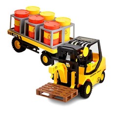 드럼통 옮기기 공사장놀이 트레일러 지게차 작동자동차 유아장난감 엄마표놀이 상하차, 1세트, 노랑