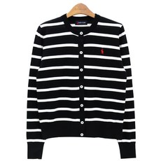 라파클럽 여성 스트라이프 라운드 니트 가디건 면 100%