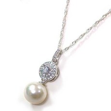 天然圓珍珠與鋯石圓型純銀項鍊