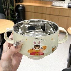 老闆娘推薦可愛款兒童碗雙耳飯碗帶蓋帶吸盤寶寶喫飯專用防摔, 1個, 妹妹款【316不銹鋼】雙耳手柄