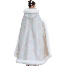 겨울 한복풍 여성 후드 케이프 보온 두꺼운 퍼카라 숄