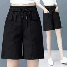 HQ 純棉寬褲女夏季高腰鬆緊腰五分褲