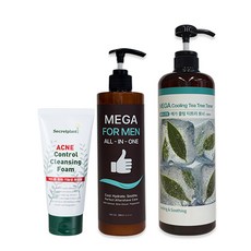 시크릿플랜트 아크네 컨트롤 클렌징 폼 + 메가 쿨링 티트리 토너 + 메가 포 맨 올인원(남성용 쿨링세트), 1개