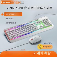 Lenovo Laiku 유선 키보드 마우스 세트 데스크탑 노트북 외부 사무실 전용 타이핑 음소거, 메카니컬 모델   화이트 키보드 및 마우스 세트