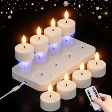 원격 8PCS 구동 타이머 스테이션 A26F 배터리 LED 라이트 충전 양초 TEALIG 충전식 FLAMELESS