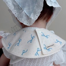 바니블라썸 심플롤링 꽃잎모양 턱받이 순면 빕 아기 유아 이유식턱받이 침받이, 1개, 1개입, 블루리본+심플롤링