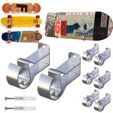 Ezbnb 스케이트보드 랙 수평 스케이트보드 벽 마운트 알루미늄 스케이트보드 행거 디스플레이 스케이트보드 데크 보관 방 차고용 4팩 - 실버