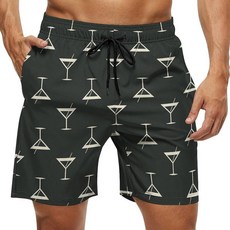 KGIDNG 남성용 수영 트렁크 보드 반바지 메시 안감 비치 수영복 Martini XL