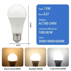 1-20개 LED 전구 3CCT 3000K AC110V 220V E27 B22 베이스 3색 조절 메모리 기능 색온도 재설정, 06 15W E27, 04 5pcs, 01 AC100-240V