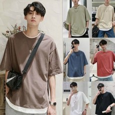 남성 솔리드 컬러 무지 반팔 티셔츠 라운드넥 1장