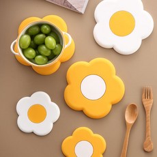 내일의공간 꽃모양 실리콘 냄비받침 대형 옐로우 화이트 15cm 2종세트, 옐로우1 화이트1, 1개