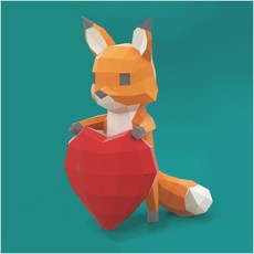 여우 종이접기 3D입체 페이퍼아트 DIY 하트 동물 오브제 아이방 인테리어 장식소품, 1개, p0038 여우하트 종이접기