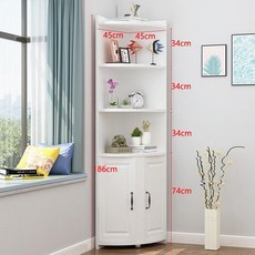 미니 코너수납장 캐비닛 흰색 삼각 다용도 선반장 3단, 1개, 45x45x186 웜화이트