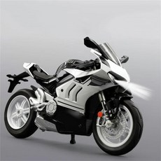 11462758 다이캐스트 모델 모형 수집품 바이크 컬렉터 합금 미니어처 사운드 라이트 포함 컬렉션 축제 선물 1 10에 적합한 두카디 V4S, 화이트