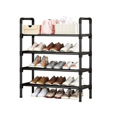 簡易組裝鞋架 鋼管塑料鞋架, 黑色四層, 1個