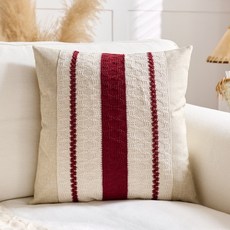 侘寂風 棉麻抱枕 中古米色復古客廳輕奢方枕套, 三條麻紅色,45x45-抱枕含芯