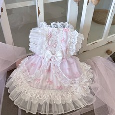 AW Weiwei Pet 條紋蝴蝶結少女紗裙 寵物洋裝 網紗裙 寵物公主服飾, 1個, 松枝茉,S碼（2.0公斤左右）