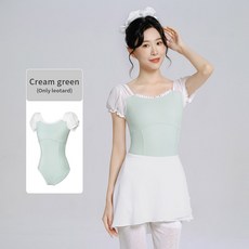 발레레오타드 성인발레복 여성발레상의 여성용 스퀘어 칼라 퍼프 슬리브 발레 레오타드 성인 메쉬 스플 라이스 체조 바디 슈트 댄스웨어