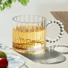 러블 홈카페 구슬손잡이 유리머그 320ml, 투명, 2개